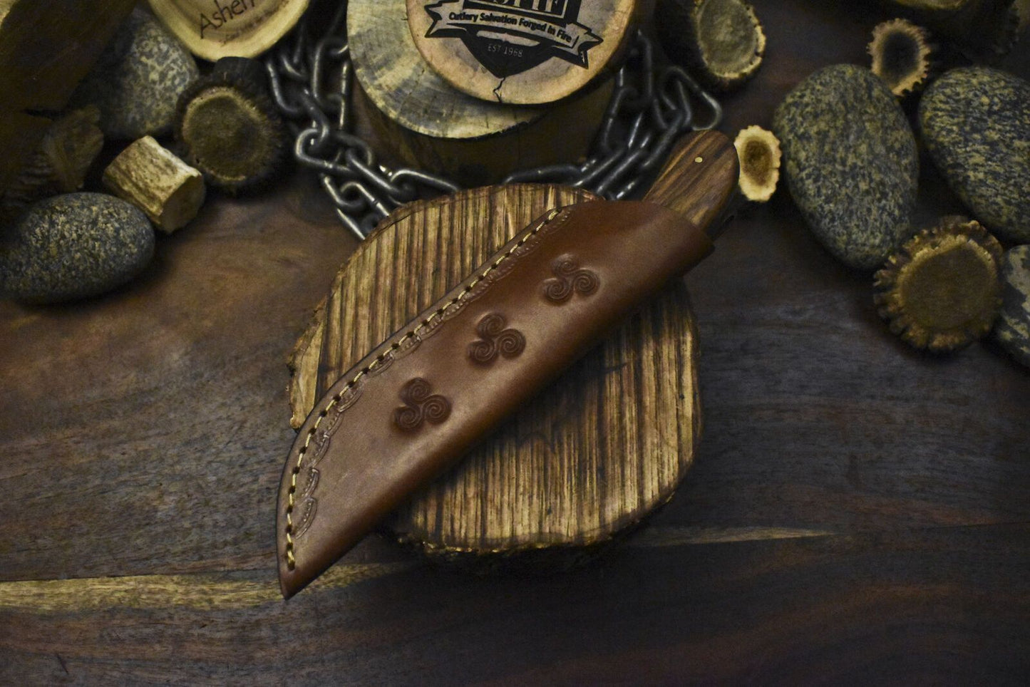 Twist Damascus Skinner Knife with Walnut Wood Handle and Micarta Bolster – Premium Handmade Hunting Blade