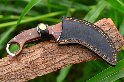 Handmade D2 Steel Karambit Survival Hunting Knife with Rosewood Handle and Sheath