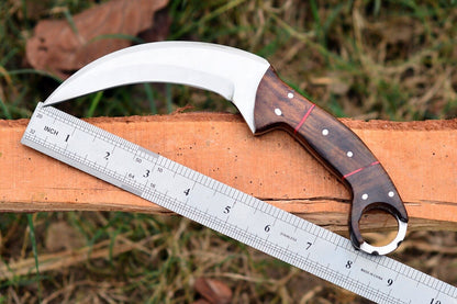 Handmade D2 Steel Karambit Survival Hunting Knife with Rosewood Handle and Sheath