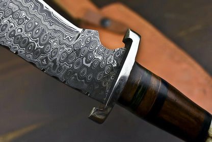 14.8" Damascus Tanto Bowie Knife with Crown Antler Handle Hunting Blade