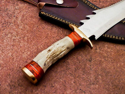 13 Inch Custom Handmade D2 Steel Bowie Hunting Knife with Camel Bone Handle