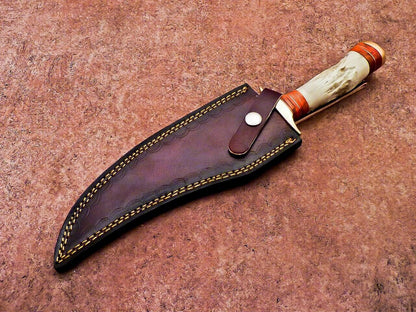 13 Inch Custom Handmade D2 Steel Bowie Hunting Knife with Camel Bone Handle