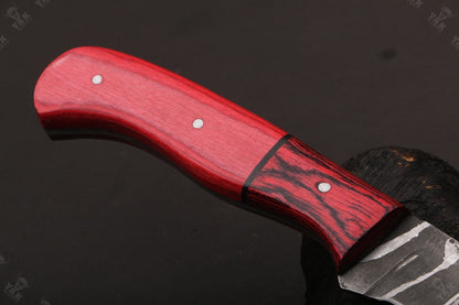 14" Handmade Damascus Fillet Knife Fire Damascus Steel Fillet Knife With Leather Sheath