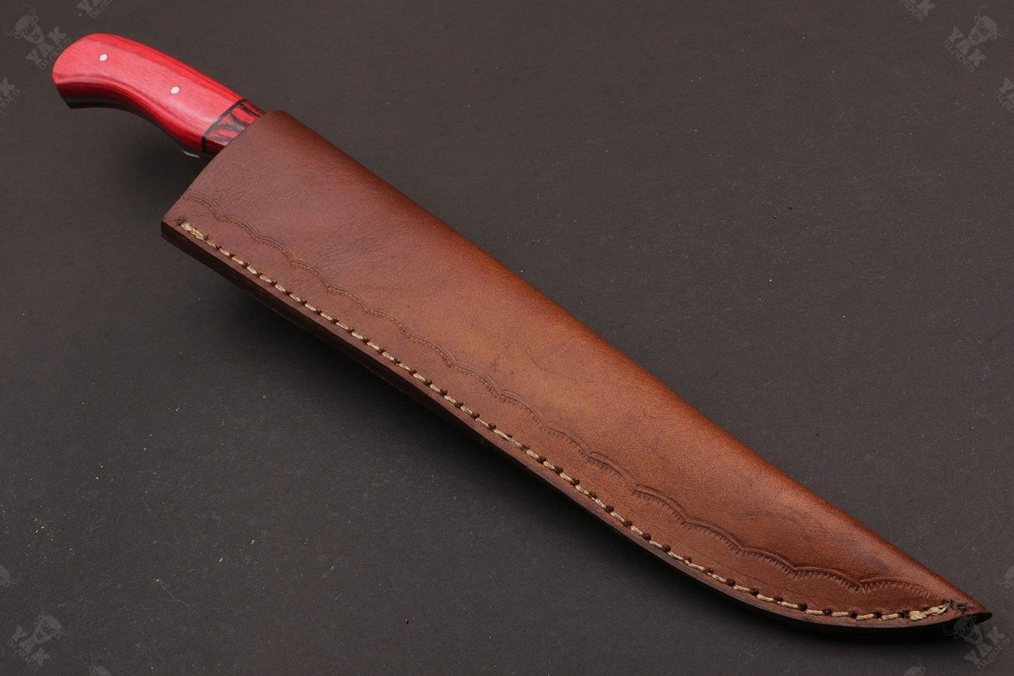 14" Handmade Damascus Fillet Knife Fire Damascus Steel Fillet Knife With Leather Sheath