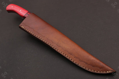 14" Handmade Damascus Fillet Knife Fire Damascus Steel Fillet Knife With Leather Sheath