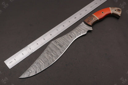 15.5 Inch Custom Handmade Twist Damascus Bowie Knife with Wood Handle by Heritage Forge