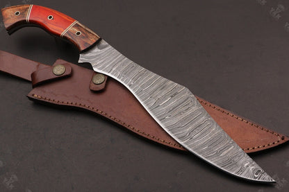 15.5 Inch Custom Handmade Twist Damascus Bowie Knife with Wood Handle by Heritage Forge