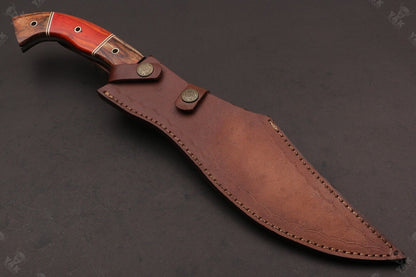 15.5 Inch Custom Handmade Twist Damascus Bowie Knife with Wood Handle by Heritage Forge