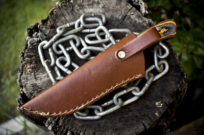 Forged Twist Damascus Skinner Knife with Hardwood Handle and Micarta Bolster – 8.5" Handmade Hunting Knife