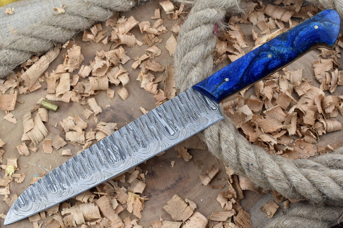 12” Handmade Damascus Steel Chef Knife – Blue Raisin Thappa Handle