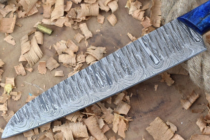 12” Handmade Damascus Steel Chef Knife – Blue Raisin Thappa Handle