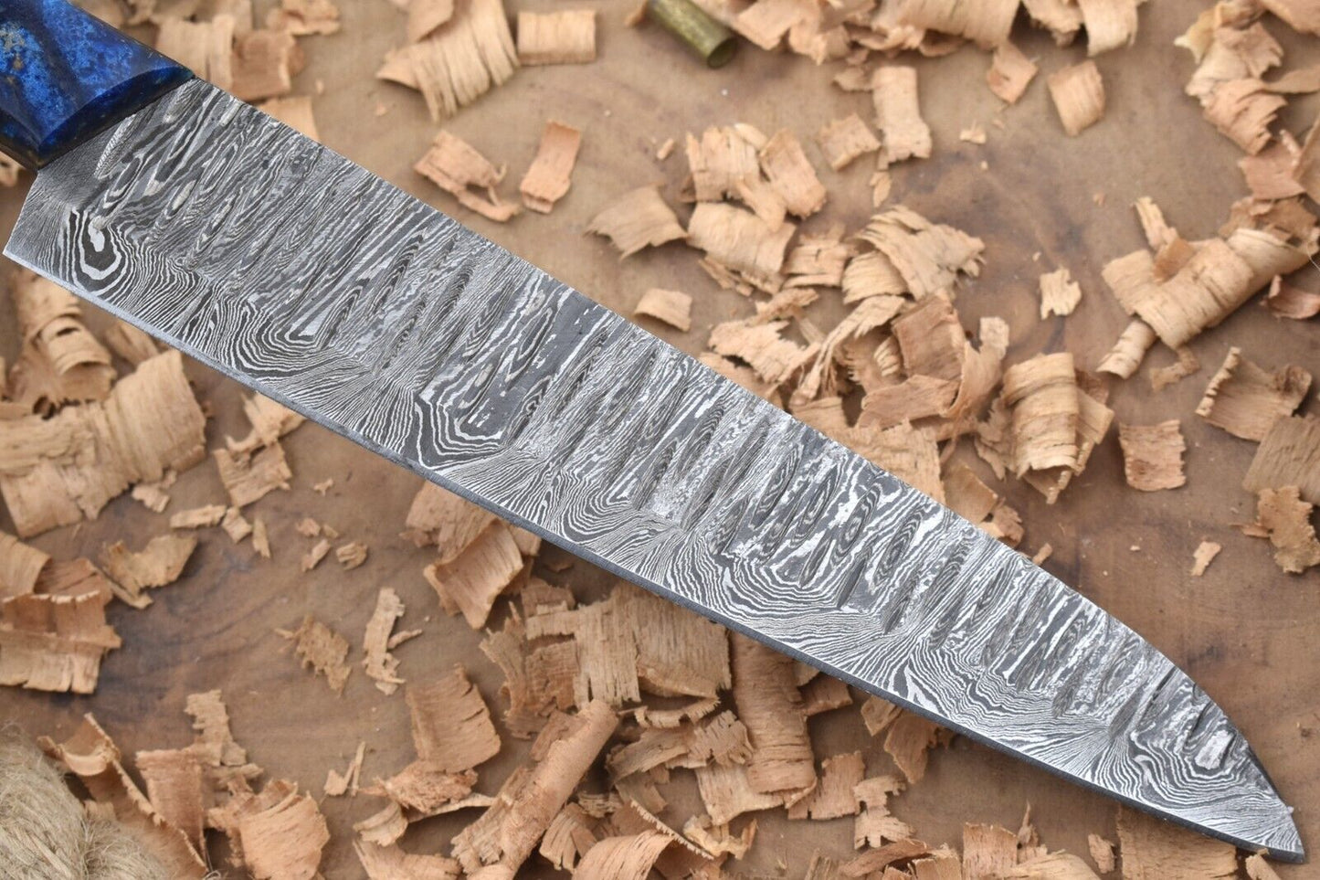 12” Handmade Damascus Steel Chef Knife – Blue Raisin Thappa Handle
