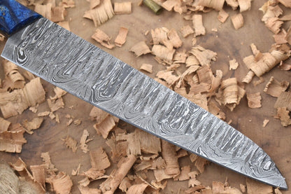 12” Handmade Damascus Steel Chef Knife – Blue Raisin Thappa Handle