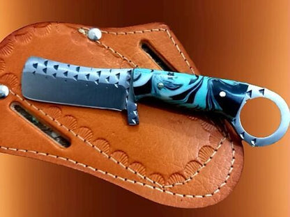 Handmade Cowboy Bull Cutter Knife With Hoof Rasp Steel With Leather Sheath