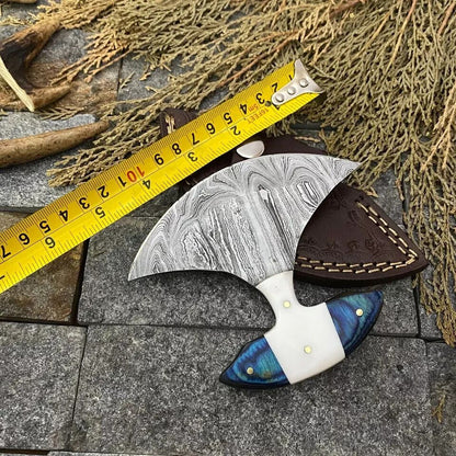 Custom Hand Forged Damascus Steel Skinner Knife with Rosewood and Bone Handle – Handmade Hunting Knife with Leather Sheath