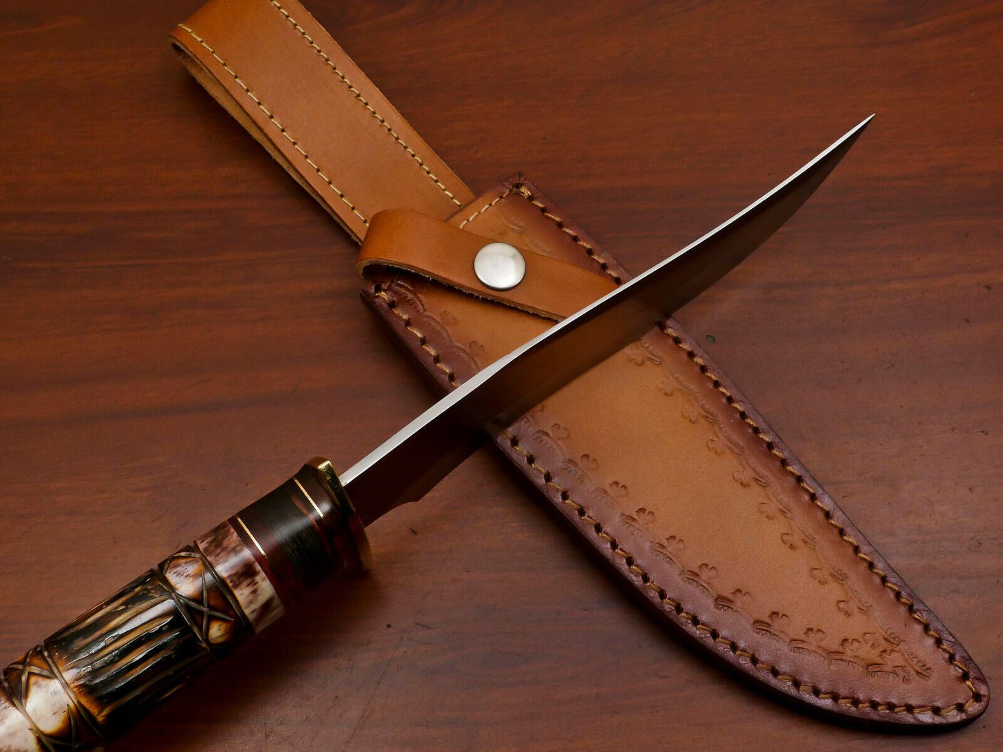 Handmade 12-Inch D2 Steel Clip Point Fixed Blade Hunting & Bowie Knife