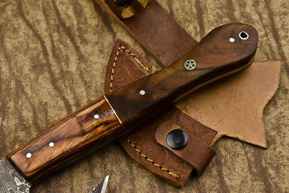 Handmade Damascus Axe Walnut Wood Handle Damascus Steel Axe Clever Chopper Knife with Leather Sheath