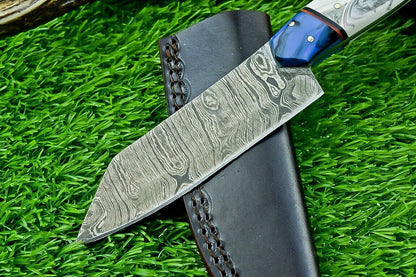 9" Custom Handmade Damascus Bowie Knife – Resin Handle | Full Tang Blade
