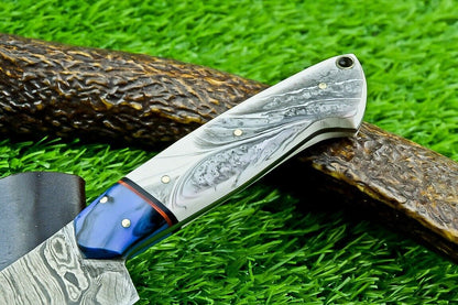 9" Custom Handmade Damascus Bowie Knife – Resin Handle | Full Tang Blade