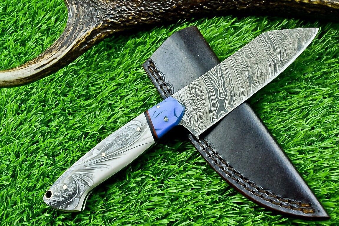 9" Custom Handmade Damascus Bowie Knife – Resin Handle | Full Tang Blade