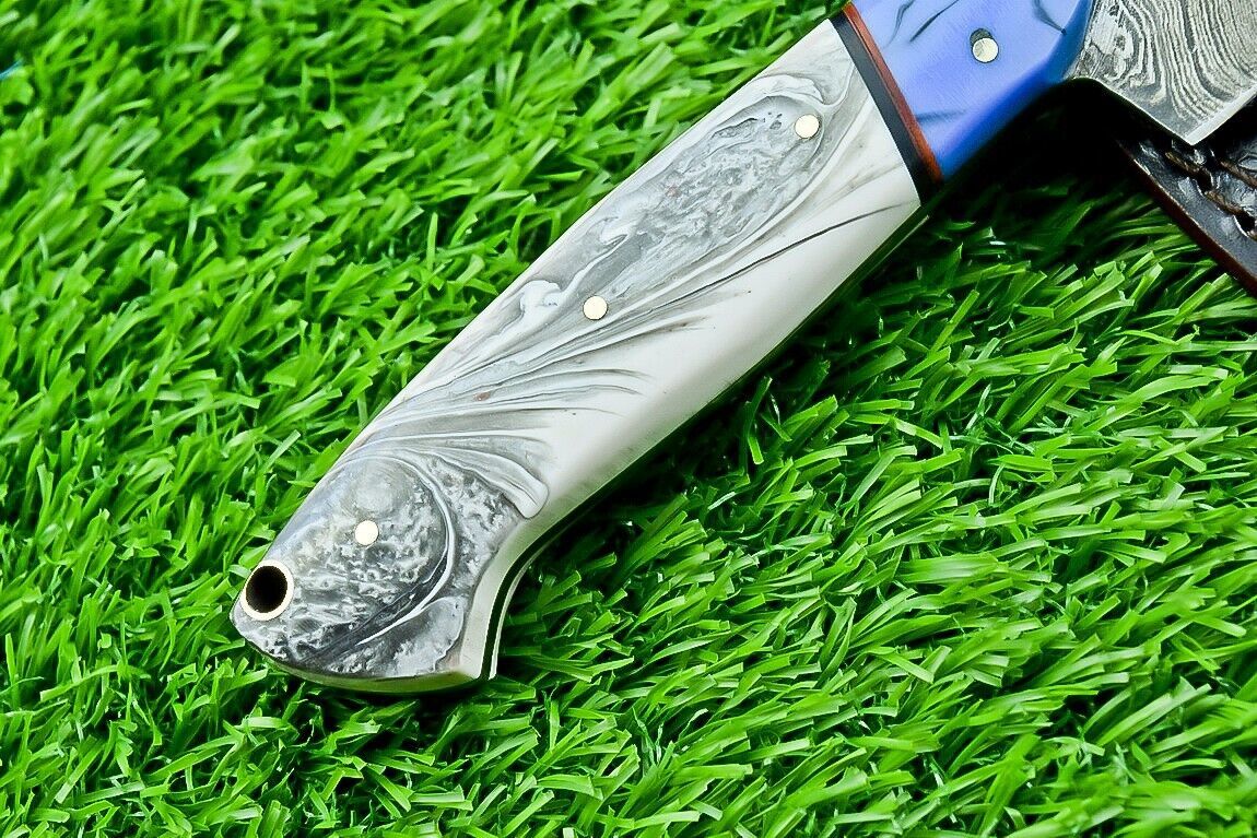 9" Custom Handmade Damascus Bowie Knife – Resin Handle | Full Tang Blade