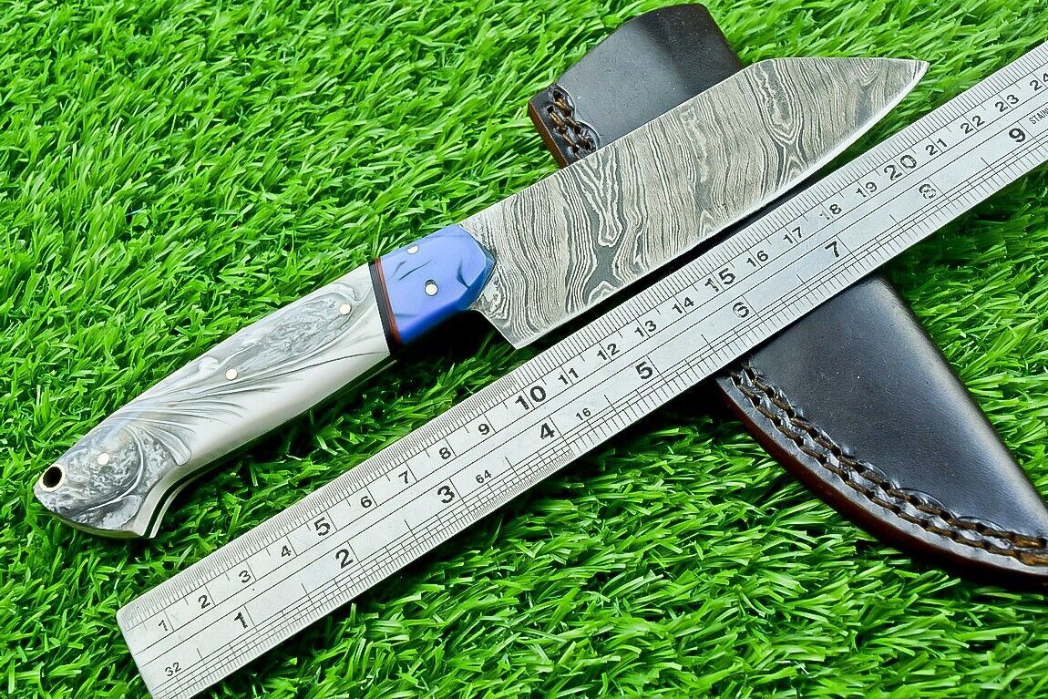 9" Custom Handmade Damascus Bowie Knife – Resin Handle | Full Tang Blade