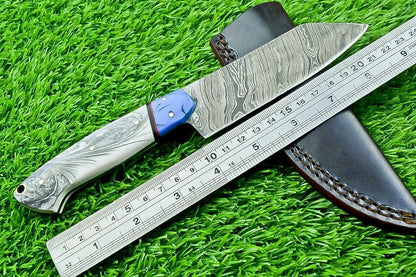 9" Custom Handmade Damascus Bowie Knife – Resin Handle | Full Tang Blade