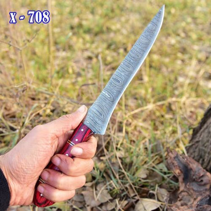 12" Handmade Damascus Steel Chef Fillet Knife Kitchen Knife with Wood Handle & Sheath