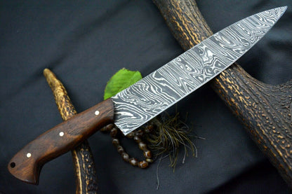 Custom 13.6" Handmade Damascus Steel Chef Knife with Walnut Handle – 512 Layer Ladder Pattern