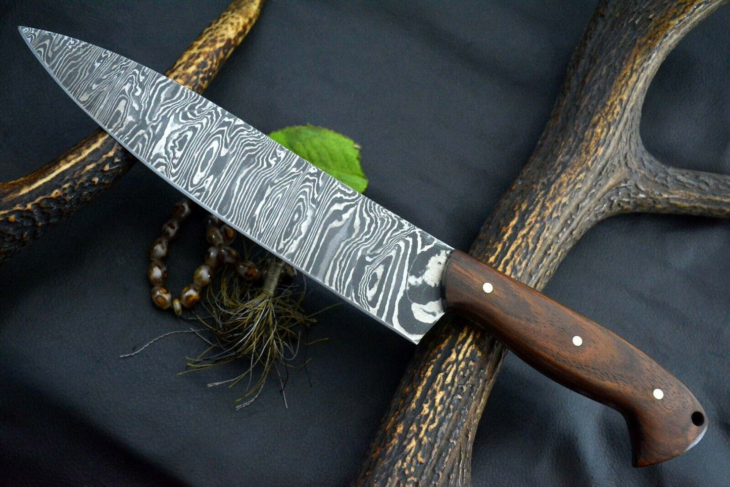 Custom 13.6" Handmade Damascus Steel Chef Knife with Walnut Handle – 512 Layer Ladder Pattern