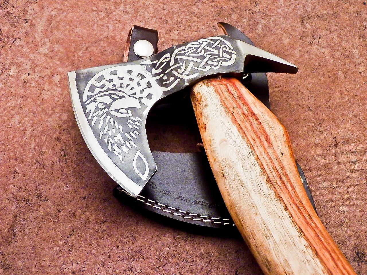Custom Handmade Carbon Steel Viking Axe – Bearded Camping Hatchet Tomahawk 16"