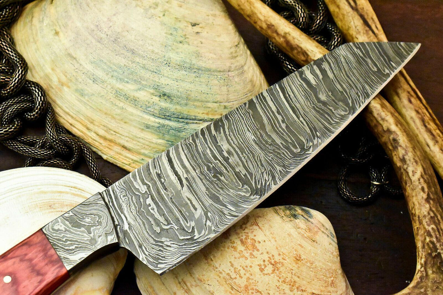 Custom Hand Made Damascus Steel Chef Knife with Hard Wood Handle, Full Tang, 7-Inch Blade, 12-Inch Overall, Oil-Tempered 58-60 HRC, Handcrafted