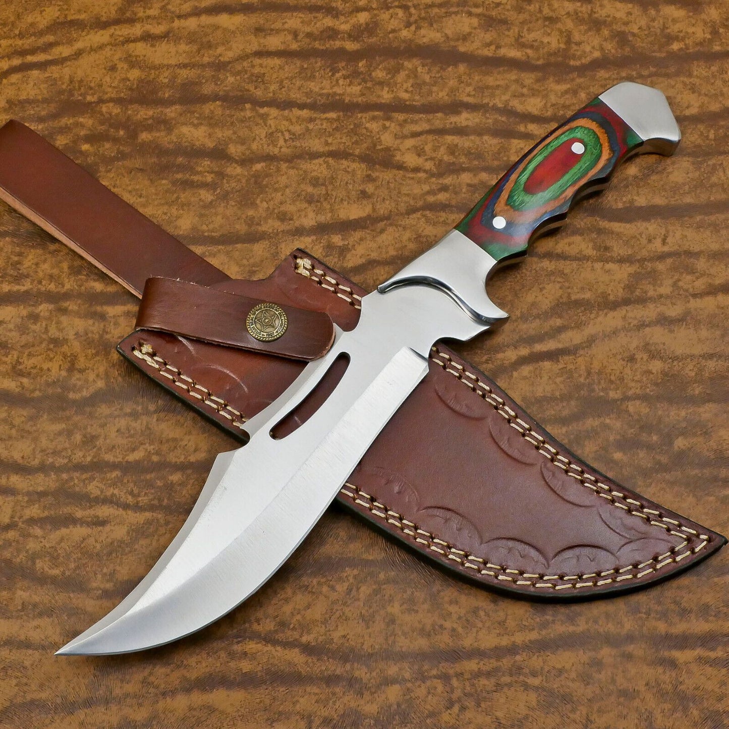 Handmade D2 Full Tang Bowie EDC Hunting Knife – Pakka Wood Handle with Sheath