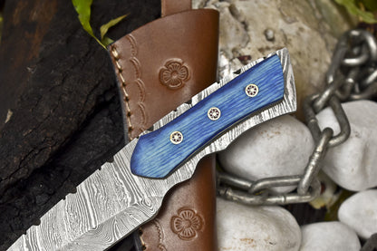 Twist Damascus Steel Skinner Knife with Hardwood Handle – Handmade Survival Gift