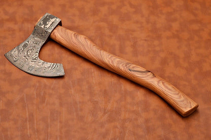 Custom Handmade Damascus Steel Tomahawk Viking Axe with Wood Handle