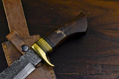 14.5" Damascus Bowie Knife with Walnut Wood Handle & Brass Guard