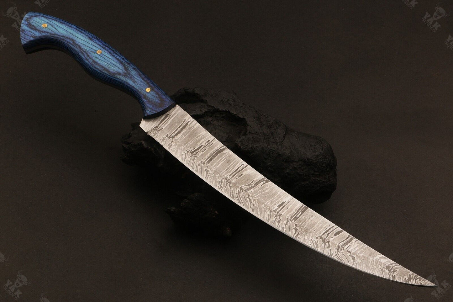 13" Hand Forged Damascus Fillet Knife Fire Fillet Knife with Leather Sheath