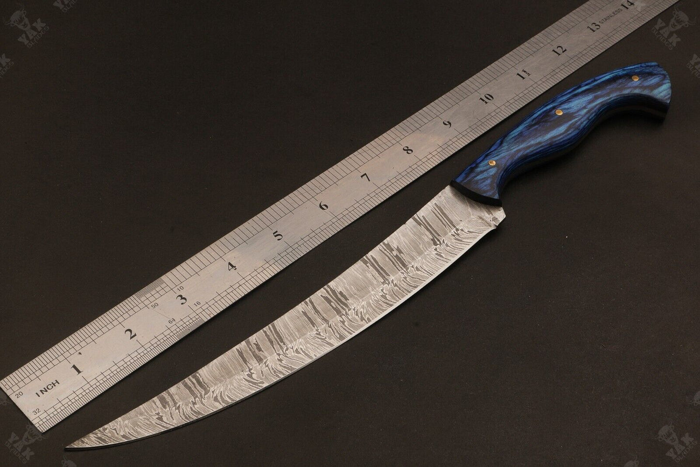 13" Hand Forged Damascus Fillet Knife Fire Fillet Knife with Leather Sheath