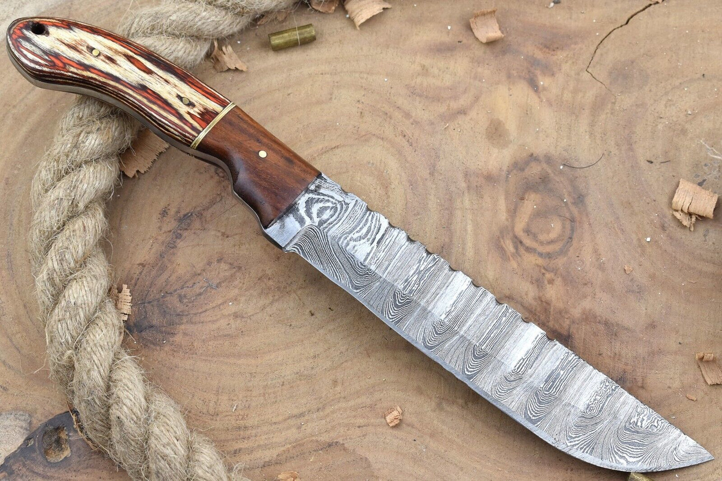 11" Custom Handmade Forged Damascus Steel Kitchen Chef Knife with Rose Wood & Dollar Sheet Handle