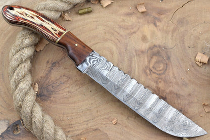 11" Custom Handmade Forged Damascus Steel Kitchen Chef Knife with Rose Wood & Dollar Sheet Handle