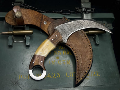 8" Handmade damascus karambit Tactical karambit damascus steel with Bone Handle
