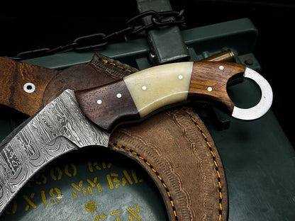 8" Handmade damascus karambit Tactical karambit damascus steel with Bone Handle