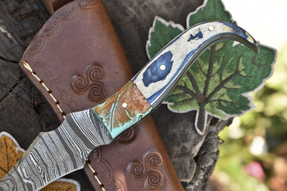 Hand Forged Twist Damascus Skinner Knife Hardwood Micarta Bolster Gift Knife