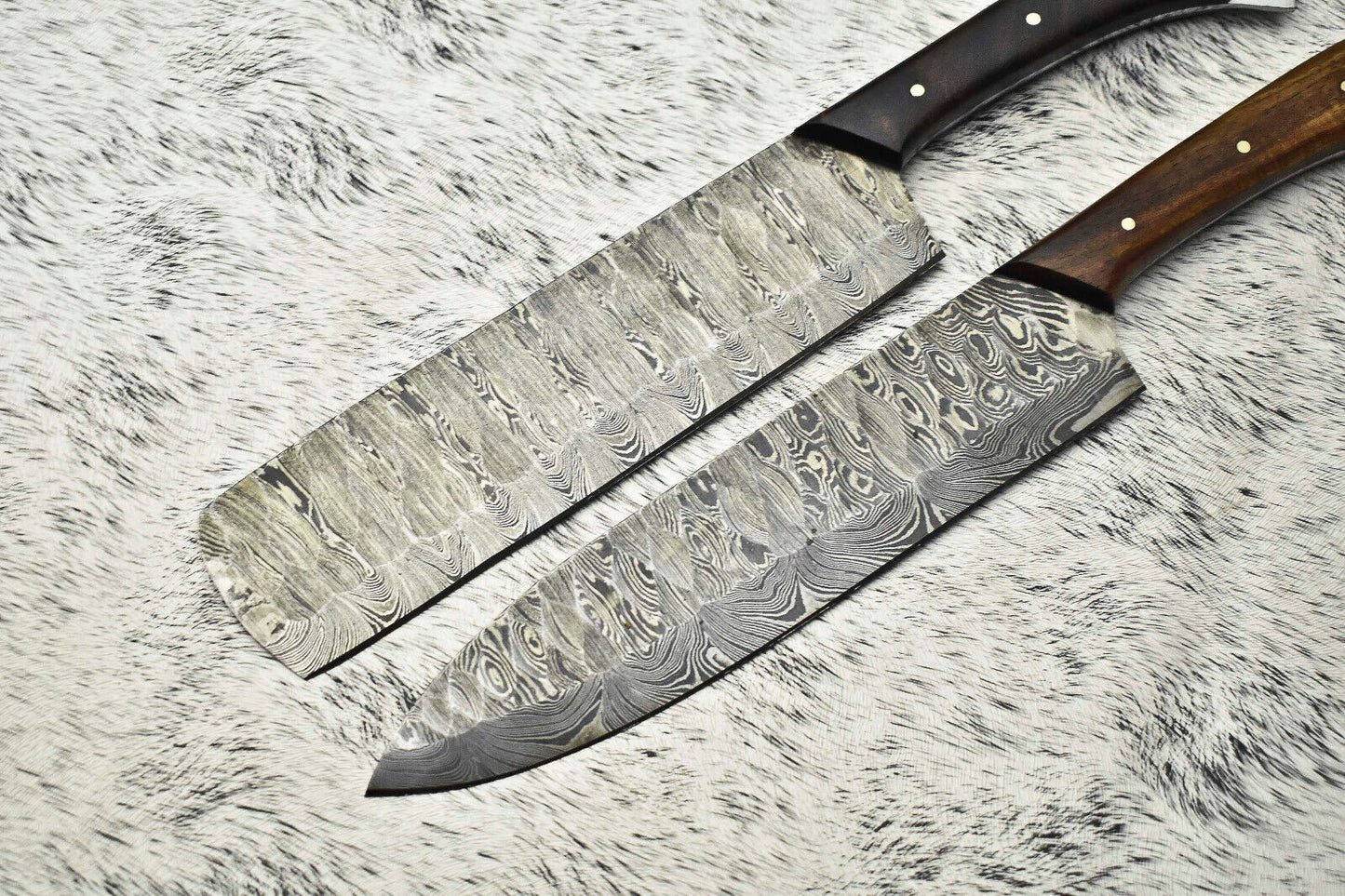 Lot of 2 Handmade Damascus Steel Full Tang Chef Knives Set – Premium Kitchen Knives