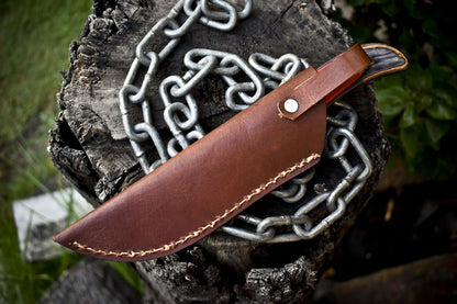 Twist Damascus Skinner Knife with Gut Hook and Hardwood Handle – Hand Forged Hunting Blade