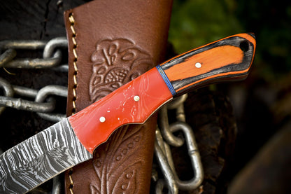 Forged Twist Damascus Skinner Knife – Custom Mixed Material Tactical Fixed Blade