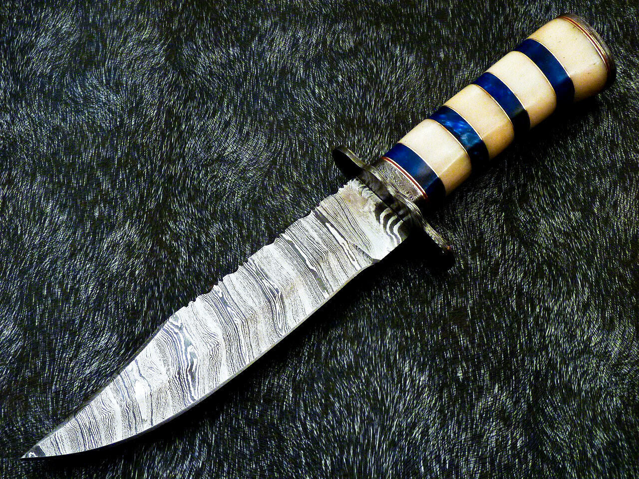 12 Inch Handmade Damascus Steel Bowie Knife with Camel Bone Handle