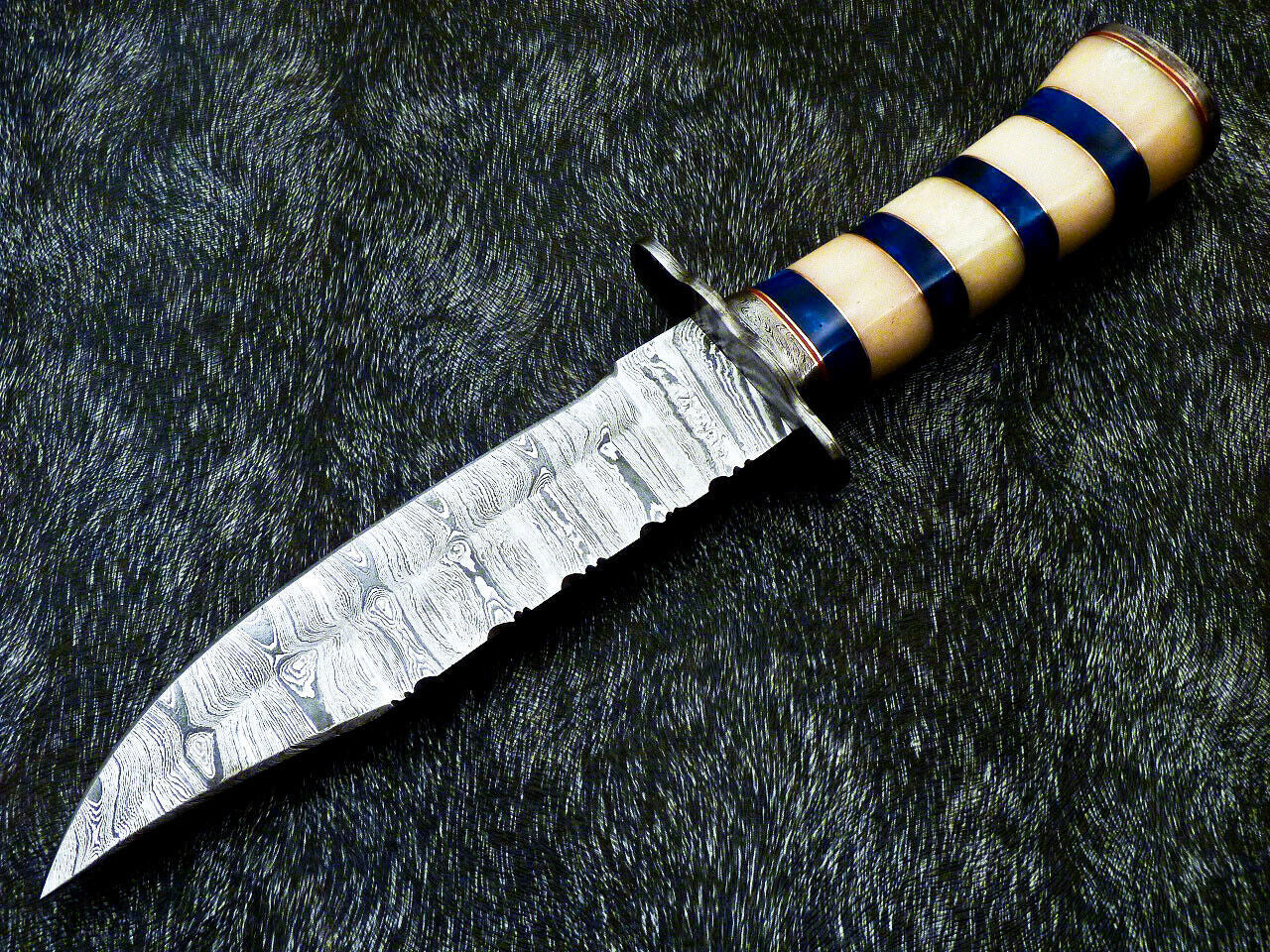 12 Inch Handmade Damascus Steel Bowie Knife with Camel Bone Handle
