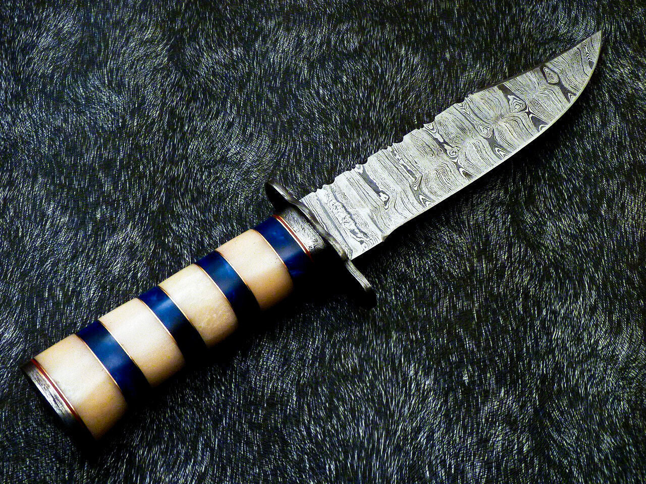 12 Inch Handmade Damascus Steel Bowie Knife with Camel Bone Handle