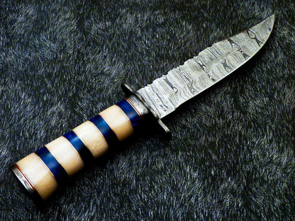 12 Inch Handmade Damascus Steel Bowie Knife with Camel Bone Handle